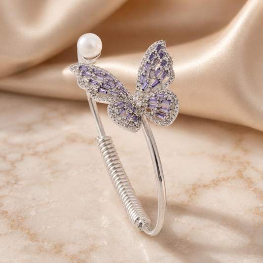 Butterfly silver bracelet w purple