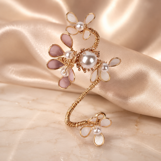 Eclora pink floral statement ring with translucent petals, Opulent Echoes handcrafted