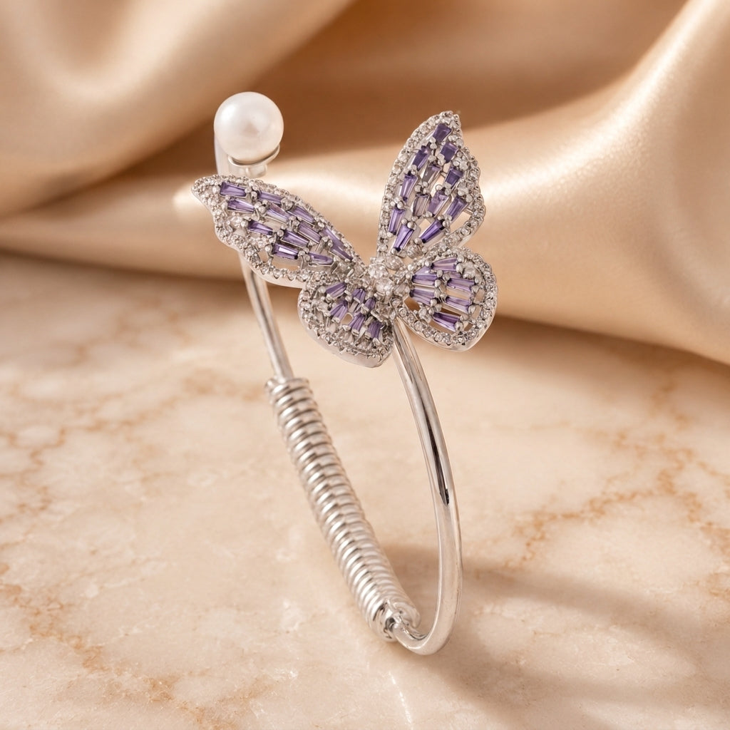 Butterfly silver bracelet with purple