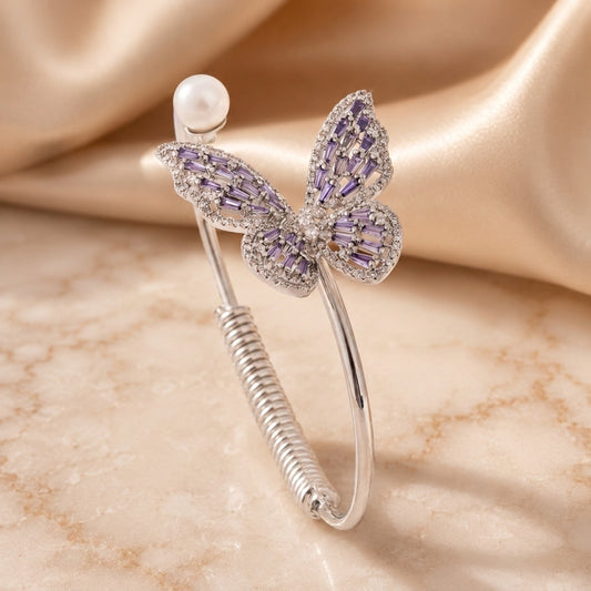 Butterfly silver bracelet with purple